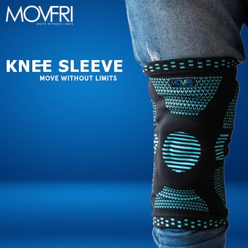 Compression Knee Sleeve with Patella Gel Pad & Side Stabilizers - Large Black/Blue