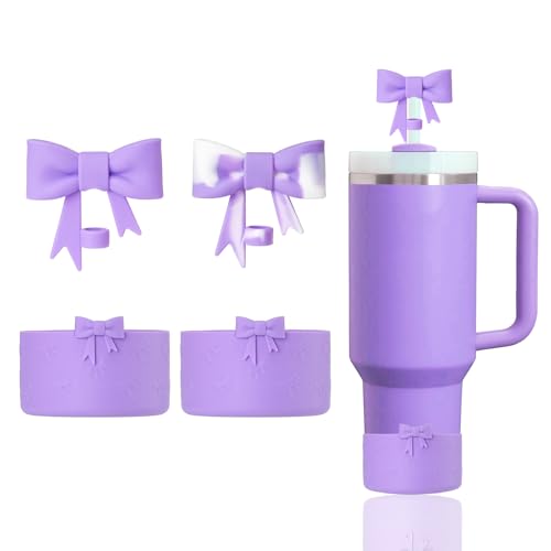 Silicone Tumbler Accessory Set with Bow Straw Cover & Boot - Purple