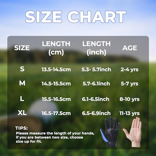 AIGEVTURE Kids Golf Gloves Left Hand Blue & Black M (Ages 5-7) - Youth Superhero Grip, Breathable & Durable Golf Accessory