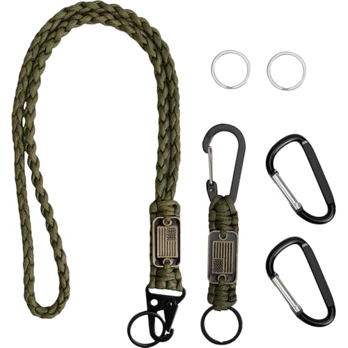 Heavy Duty Paracord Lanyard Keychain - 2 Pack Army Green
