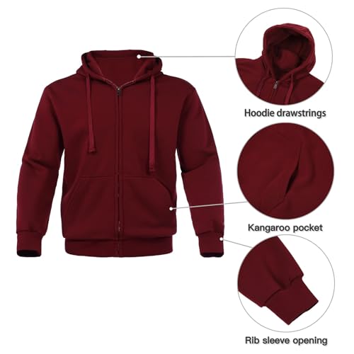 Men's Burgundy Medium Fleece Warm Hoodie & Jogger Sweatsuit Set - Nothinchan