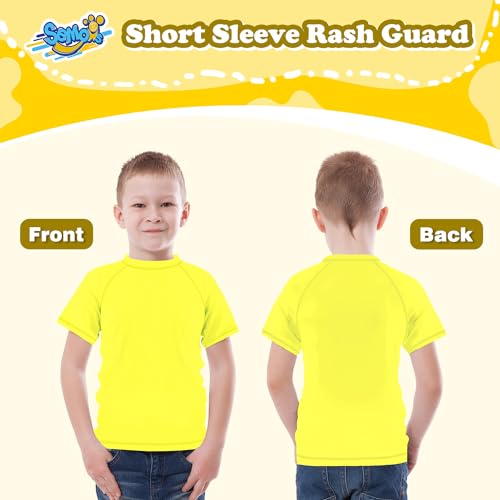 Boys Rash Guard Swim Shirt - Short Sleeve, UPF 50, Green & Yellow, 3T