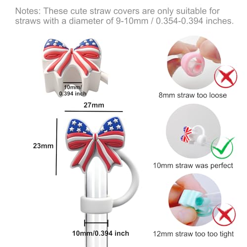 American Flag Bow Straw Cover - 10mm Silicone Tumbler Topper
