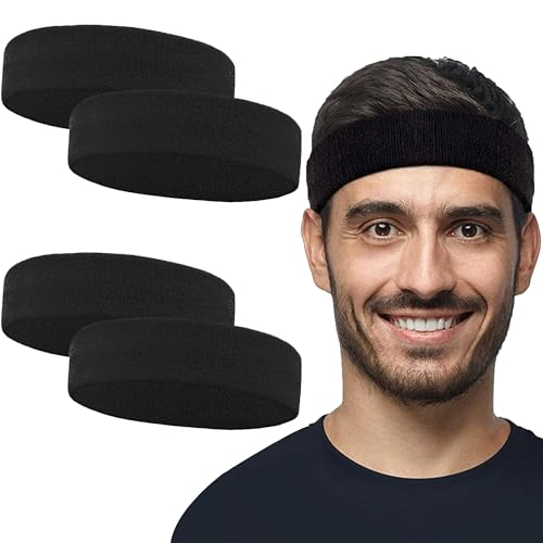 Sweat-Wicking Sports Headbands for Men & Women - Black 4 Pack