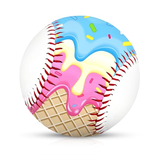 9-Inch Youth Practice Baseball - Ice Cream Drip Design - Blue Yellow Drip