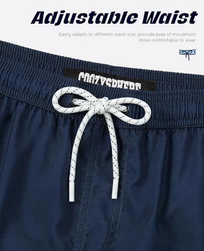 CoozySphere Men's 7-Inch Navy Blue Stripe Quick Dry Board Shorts with Mesh Lining - Large