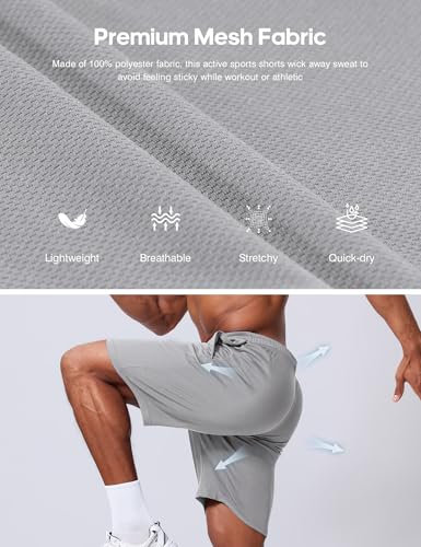 Men's 9 Inch Inseam Quick Dry Mesh Athletic Shorts - Light Grey