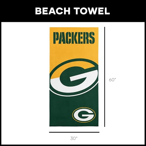 Green Bay Packers Microfiber Beach Towel - 30 x 60 Inches, Quick Dry, Sand Resistant, Lightweight, Incisor Design