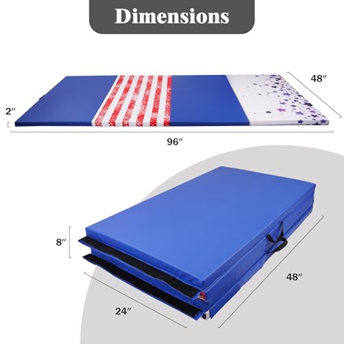 Aurorafy Star-Stripe 4' x 8' Folding Gymnastics Mat with Handles, 2-Inch Cushion