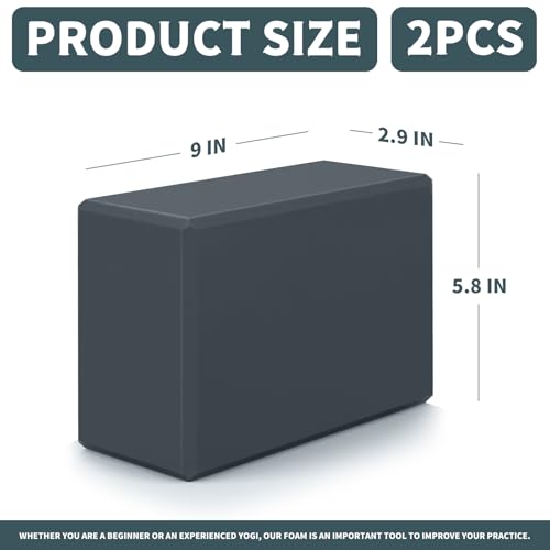 Yoga Blocks Set - 2 High-Density EVA Foam Blocks, Grey, 9"x6"x3"