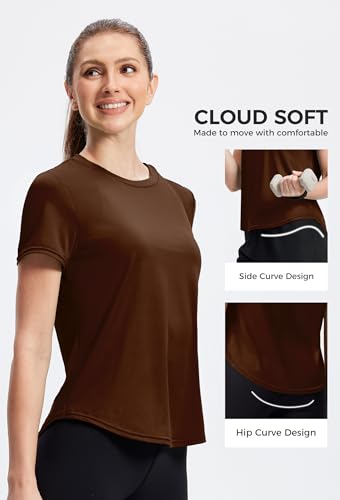 Alaroo Women's Summer Short Sleeve Crewneck T-Shirt – Brown, Large
