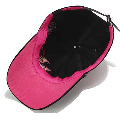 Women’s Adjustable Embroidery Butterfly Baseball Cap with Flower Print - Black, One Size