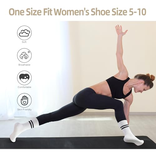Non-Slip Pilates Grip Socks for Women - 3 Pack Black, White, Blue