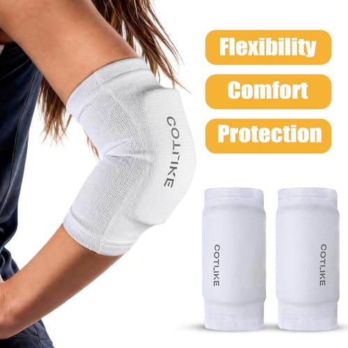 Youth White Volleyball Elbow Pads for Kids Age 8-13 - Non-Bulky, Flexible Protection
