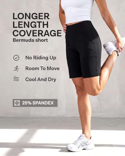 Women's 9-inch Bermuda Shorts Set - 4 Pack Athletic Yoga Running Workout Pockets, Large