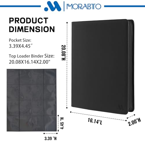 MORABTO Black 16 Pocket Top Loader Binder Holds 640 3x4 Cards - Heavy Duty