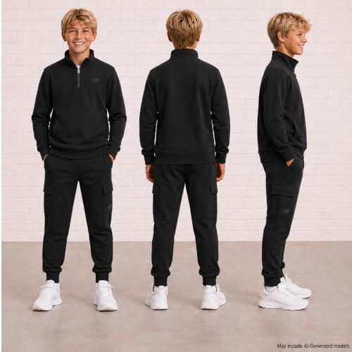 New Balance Boys 2-Piece Tech Fleece Quarter Zip & Jogger Sweatpants – Deep Black 12