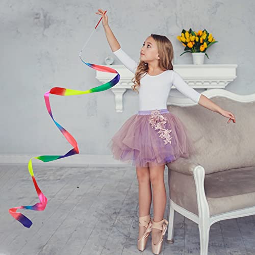 2pcs Rhythmic Gymnastics Ribbons - 78.7 Inch Dancing Streamer Wand - Rainbow