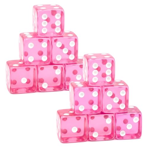 12 Piece Pink Translucent D6 Dice Set - Casino & Table Games