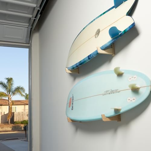 Bamboo Surfboard Wall Mount Rack - Tan Color for Longboards & Shortboards