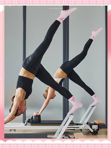 Pilates Grip Socks for Women - Non-Slip, 3 Pairs, Pink Bow