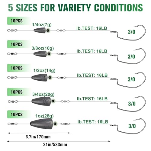 Dovesun 3/0 Size Pre-tied Carolina Rig Kit for Bass & Catfish Fishing 10PCS