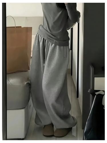 GORGLITTER Women's Baggy Grey Sweatpants Y2K Drawstring Pockets Medium