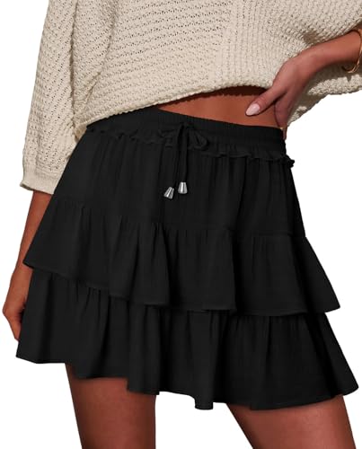 onlypuff Large 01-black Flowy Shorts Skorts for Women, Ruffle Tiered Teen Girls, Multi-Use Tennis Golf Outfit
