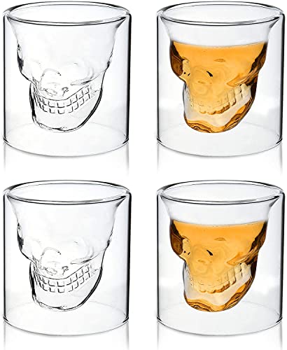 Skull Shot Glass Set of 2 - Gothic Whiskey & Cocktail Glasses for Halloween and Parties