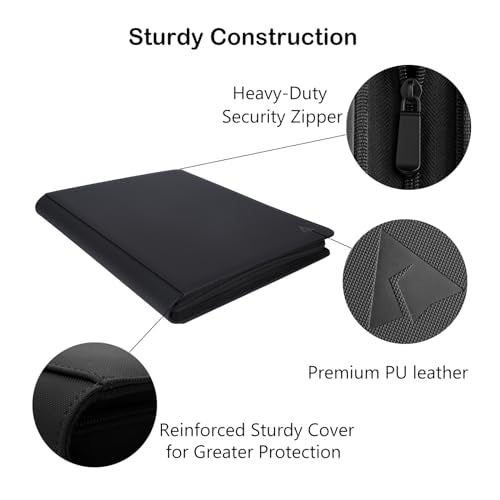 Rayvol Black 16-Pocket Top Loader Card Binder Holds 512 Cards - Padded Water-Resistant Cover
