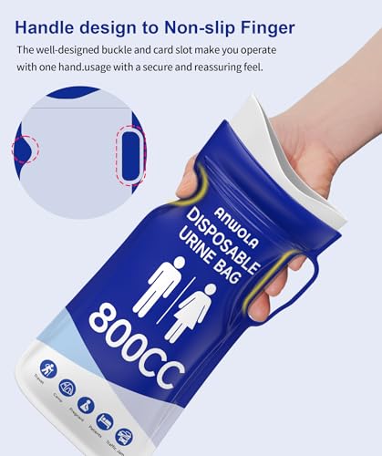 ANWOLA 12 Pack Blue Disposable Urine Bags with Handle 800ml Travel Urinal for Men Women Kids