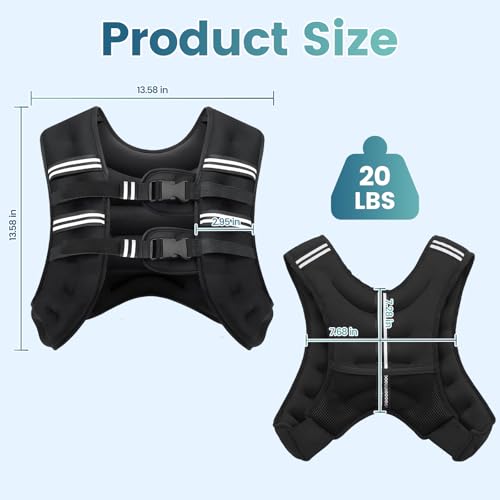 20 lb Weighted Vest for Men & Women - Black, Reflective Stripes, Adjustable Fit