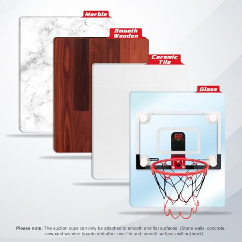 BOHEN Clear Mini Indoor Suction Cup Basketball Hoop with Scorer for Kids