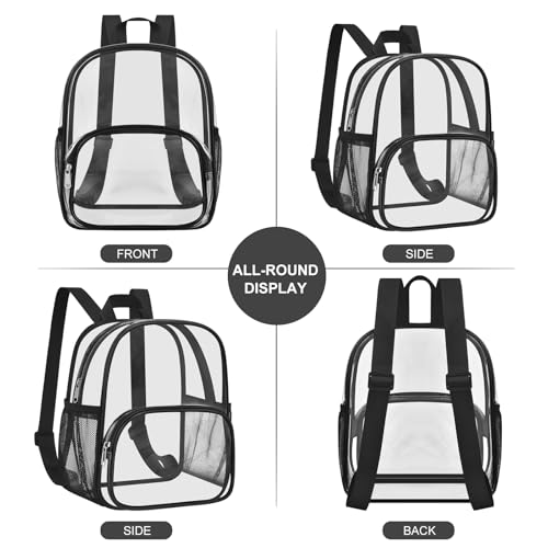 Clear Backpack for Stadiums - Medium Size Black - 11.5x9.5x6 In