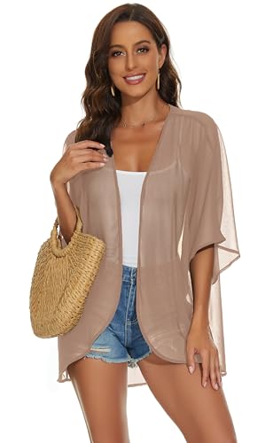 JILUVIN Women's Pink Lotus Root Large Kimono Cardigan - Beach Cover Up, Summer Casual Top