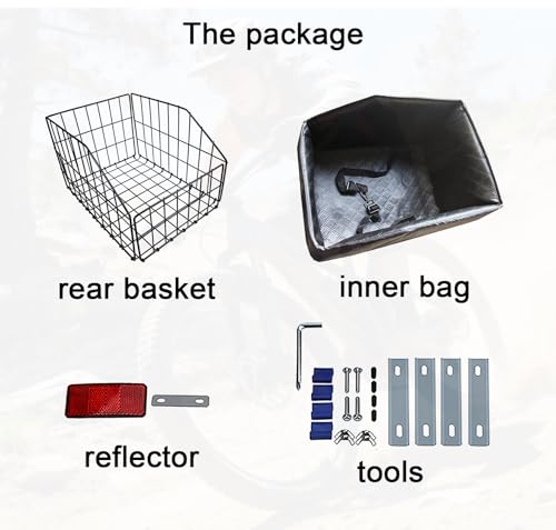 Wocaixy Large Folding Bicycle Rear Basket with Leather Liner & Waterproof Cover - Universal Fit, Heavy-Duty Metal, Supports 25kg, Includes Cargo Net & Reflective Rain Cover (Basket + Inner Bag)
