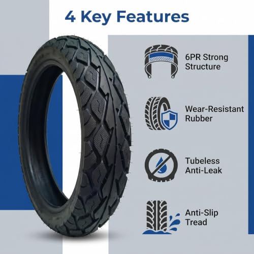 BISHUNCHI 3.00-10 Tubeless Tire - 10 Inch Off-Road Tire for Scooters, E-Bikes, Mopeds (3.00-10, 8PR) Variation: Tubeless Tire / 1