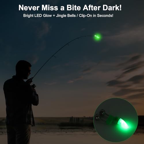 25 PCS Fishing Rod Bells with Tip up Lights, Dual Bite Alarms for