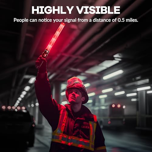 2 Pack 16 Inch Rechargeable Traffic Wand, Red Traffic Control Baton with 2 Flashing Modes, LED Safety Light Wand, Air Marshaling Wand for Airport, Parking, Car Directing