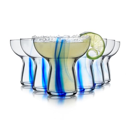 Libbey Blue Ribbon Stemless Margarita Glass Set of 6 - Artisan-Inspired, Lightweight Mexican Glassware for Parties