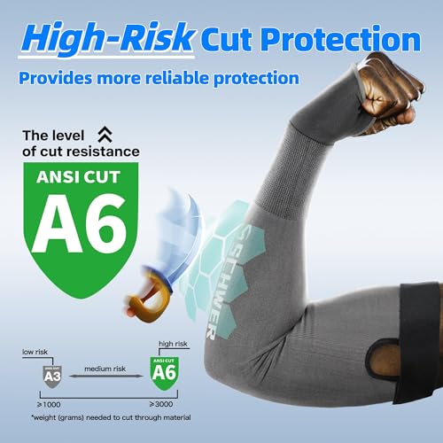 Schwer AIR-SKIN ANSI A6 Cut Resistant Arm Sleeves for Men & Women, Arm Protectors for High Risk Work, Gardening Sleeves