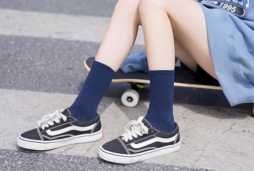 Irisbear Cushion Crew Socks for Women - 5 Pairs Navy Blue Cotton Athletic Socks