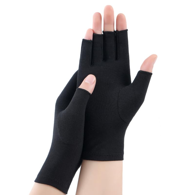 Compression Fingerless Gloves for Hand Support - Medium Black