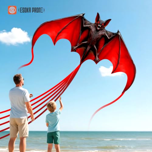 ESOKA PRON HY Bat Kite with String Reel - Easy Fly Shark Design for Kids & Adults, Outdoor Beach & Park Toy