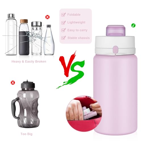 Collapsible Water Bottle - 19oz Foldable Silicone - Taro Purple