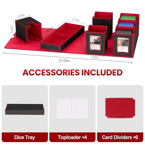Gomyrod 7-in-1 Deck Box: 4 Commanders Display & Dice Tray (Black & Red) – Fits MTG/TCG