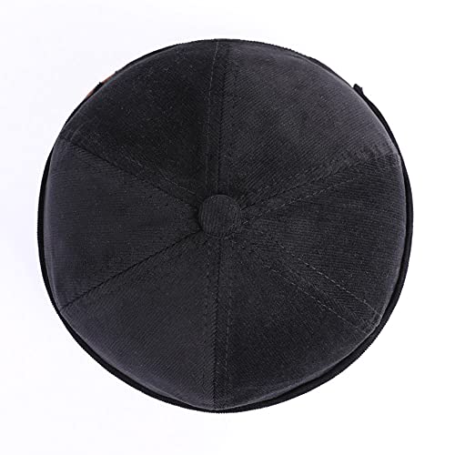 Men's Black Docker Cap with Rolled Cuff - Adjustable Sailor Beanie Hat, One Size