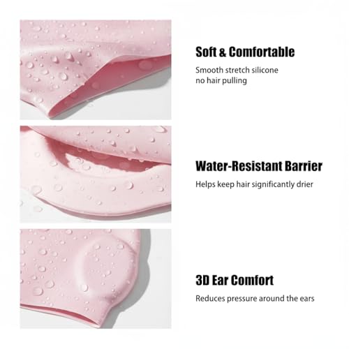 Silicone Swim Cap for Long Hair - Water-Resistant Pink Swim Hat