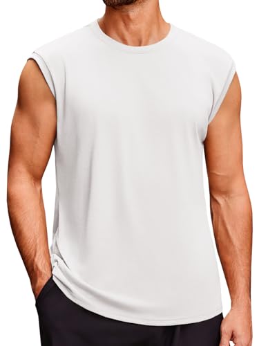 Men's Sleeveless Tank Top - Casual Workout Gym Shirt - XX-Large White