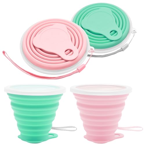 Collapsible Travel Cup 270ml - 2 Pack, Pink & Green Silicone